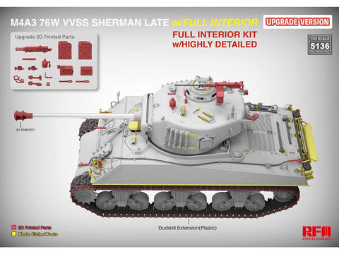 Rye Field M4A3 Sherman 76W VVSS vėlyvas, su pilnu interjeru, 1/35 (RFM-5136)