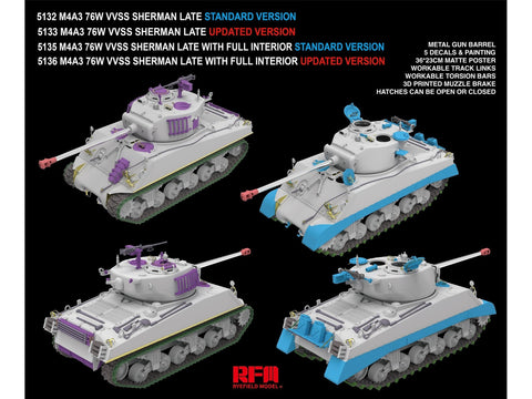 Rye Field M4A3 Sherman 76W VVSS, 1/35 vėlyvas patobulintas tankas