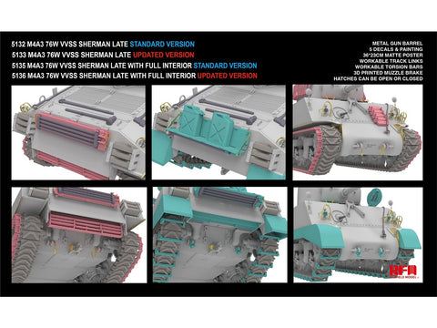 Rye Field M4A3 Sherman 76W VVSS, 1/35 vėlyvas patobulintas tankas