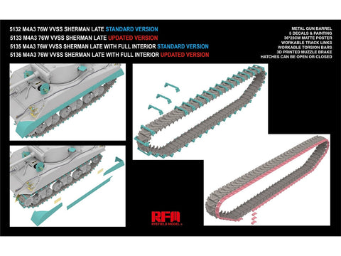 Rye Field M4A3 Sherman 76W VVSS, 1/35 vėlyvas patobulintas tankas