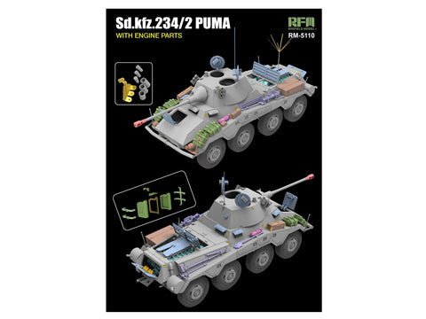 Rye Field RFM-5110 Sd.Kfz.234/2 PUMA šarvuotis su variklio detalėmis 1/35