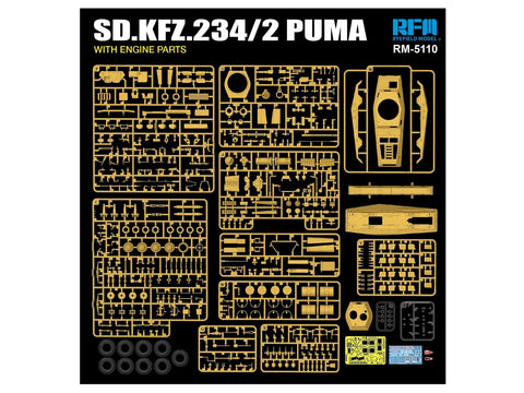 Rye Field RFM-5110 Sd.Kfz.234/2 PUMA šarvuotis su variklio detalėmis 1/35