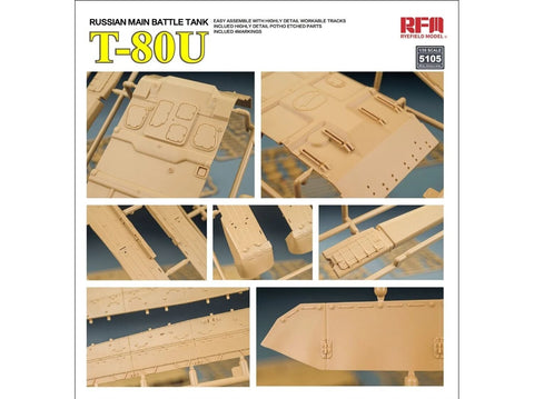 Rye Field Model T-80U Rusijos kovos tankas 1/35 plastikinis rinkinys RFM-5105