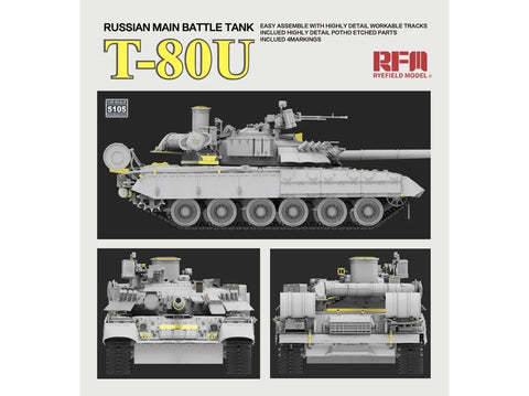 Rye Field Model T-80U Rusijos kovos tankas 1/35 plastikinis rinkinys RFM-5105