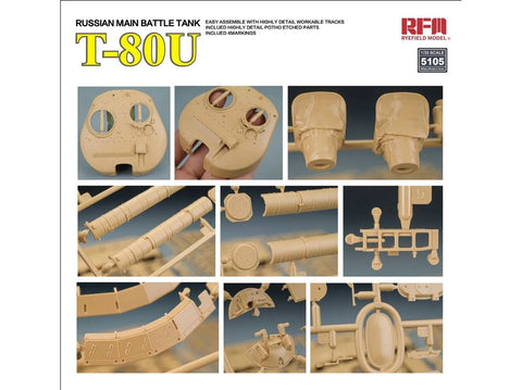 Rye Field Model T-80U Rusijos kovos tankas 1/35 plastikinis rinkinys RFM-5105