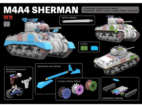M4A4 Sherman 1/35 plastikinis surenkamas tanko modelis su lipdukais