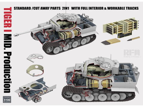 Rye Field Tiger I tankas vid. gamyba 2in1 pilnas interjeras 1/35