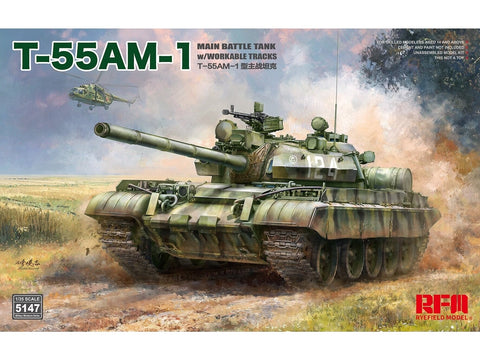 Rye Field T-55AM-1 tanko modelis 1/35 su judančiais vikšrais