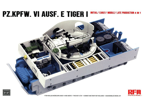 Rye Field Model Tiger I 1/35 modelis, pilnas interjeras, 4 viename (RFM-5141)