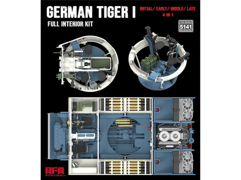 Rye Field Model Tiger I 1/35 modelis, pilnas interjeras, 4 viename (RFM-5141)