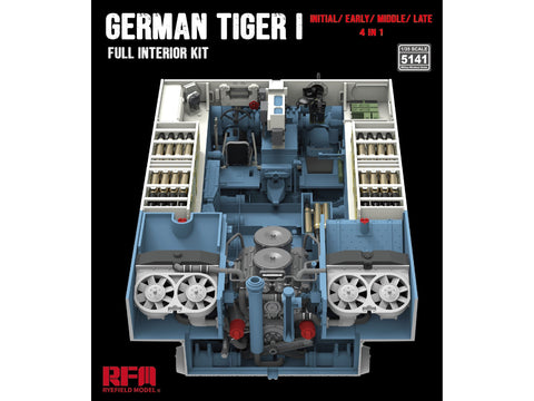 Rye Field Model Tiger I 1/35 modelis, pilnas interjeras, 4 viename (RFM-5141)