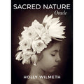 Orakulo kortos Sacred Nature, Holly Wilmeth viršelis: sepijos profilė mergaitės su dideliu gėlių vainiku, pabrėžiantis raminančią estetiką