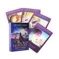 Oracle kortos Sacred Traveler, Denise Linn, violetinė dėžutė su vadovu ir penkios atvertos iliustruotos kortos