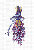 Kryželių rinkinys: vertikali levandų puokštė su užrašu "Lavender", daugiaspalvė detalė vidutinio sudėtingumo siuvimui
