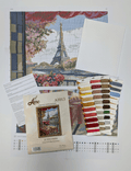 kryželių rinkinys Sunny Paris 30×40 cm su spalvotomis siūlų kortelėmis, drobele, pilna schema ir instrukcija