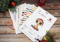 Kryželių siuvinėjimo rinkinys Lucas Christmas Gifts su spalvotomis siūlų kortelėmis, modelio schemomis ir mažuoju dinozauru su Kalėdų kepure