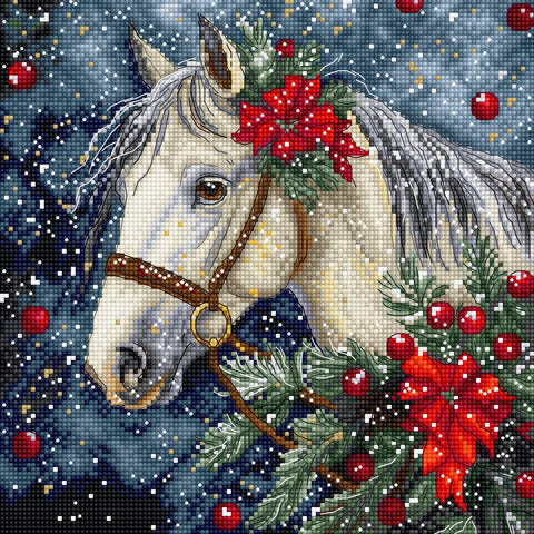 Siuvinėjimo kryželiu rinkinys „Žiemos žirgas“, 20×20 cm