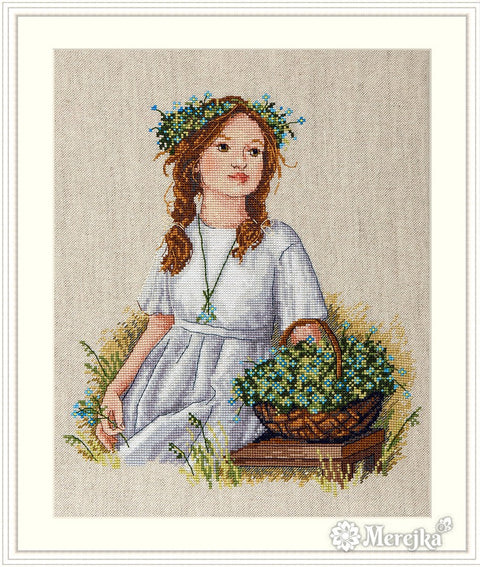 Neužmirštuolės – kryželių siuvinėjimo rinkinys su DMC, 23×27 cm