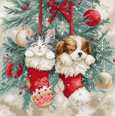 Kalėdinis siuvinėjimo kryželiu rinkinys „Christmas Naps“ 24x24 cm