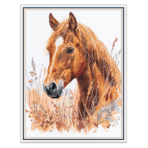 PANNA siuvinėjimo rinkinys kryželiu „Stepėje tarp žolių“ 26,5x33 cm