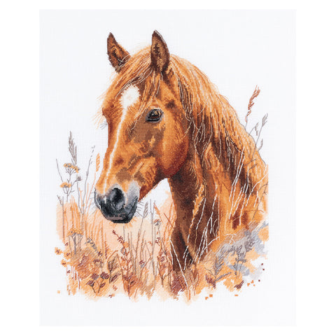 PANNA siuvinėjimo rinkinys kryželiu „Stepėje tarp žolių“ 26,5x33 cm
