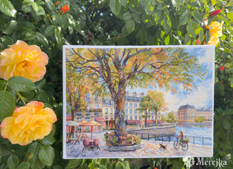 Įkvepiantis kryželiu siuvinėjimo rinkinys „Rytmečio šviesa“, 29×39 cm