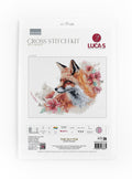 Kryželių siuvinėjimo rinkinys LUCA‑S: 30×22 cm lapės raudoni‑oranžiniai atspalviai su rožiniais žiedais ant pakuotės priekio