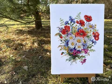 Pievų žiedai – siuvinėjimo kryželiu rinkinys - 30×26