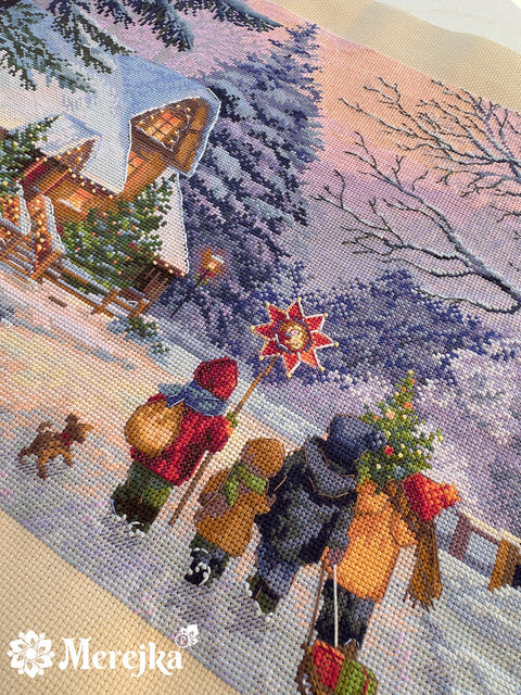 Kalėdinis kryželiu siuvinėjimo rinkinys „Carol of the Bells“ 30x41 cm