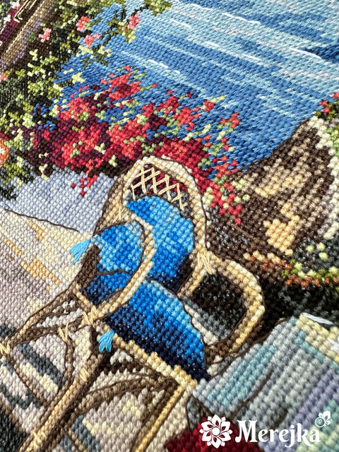 Santorinis: vaizdas nuo terasos – sienų paveikslas 38,5×29 cm