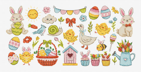 Velykinis siuvinėjimo rinkinys kryželiu „Easter Sampler“ 40x19 cm