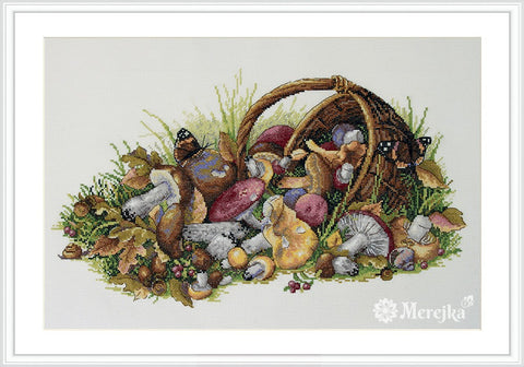 Kryželiu siuvinėjimo rinkinys „Grybai“, Aida 16 ecru, DMC, 40×23 cm