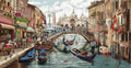 Deimantinė mozaika Venecija su gondolomis ir gotikine katedra fone, pastelinės spalvos, panoraminė versija