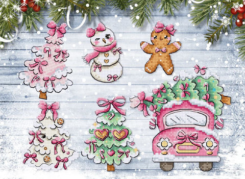 Kalėdinis siuvinėjimo rinkinys „Sweetmas“ žaisliukai, 9 cm, 6 vnt.