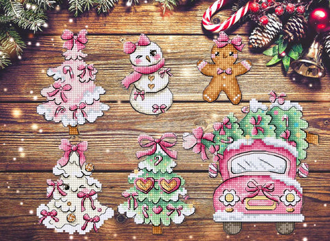 Kalėdinis siuvinėjimo rinkinys „Sweetmas“ žaisliukai, 9 cm, 6 vnt.