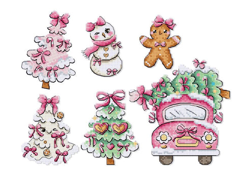 Kalėdinis siuvinėjimo rinkinys „Sweetmas“ žaisliukai, 9 cm, 6 vnt.