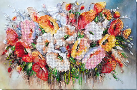Karoliukų siuvinėjimo rinkinys „Švelnios gėlės“ 27x40 cm