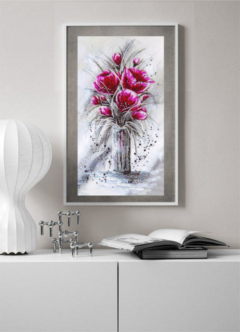 Karoliukų siuvinėjimo rinkinys „Raudonasis Smaragdas“ gėlės, 22x40