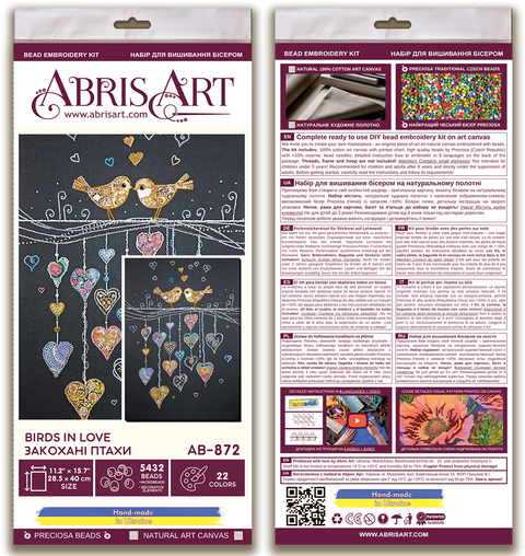 Abris Art paukščių meilė didelis siuvinėjimo karoliukais rinkinys