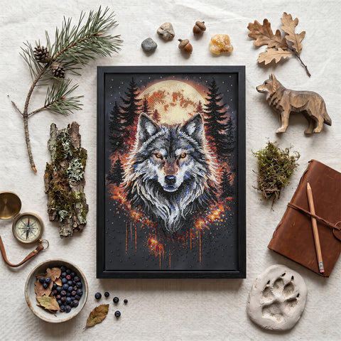 Karoliukų siuvinėjimo rinkinys „Alfa vilkas“ 22×33 cm, 21 spalva