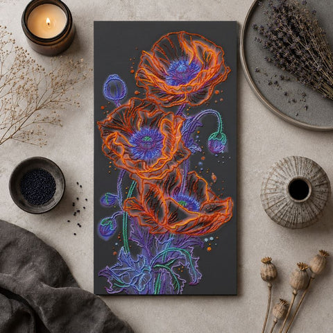 Karoliukų siuvinėjimo rinkinys „Neoninės aguonos“ 26×53 cm, Preciosa karoliukai