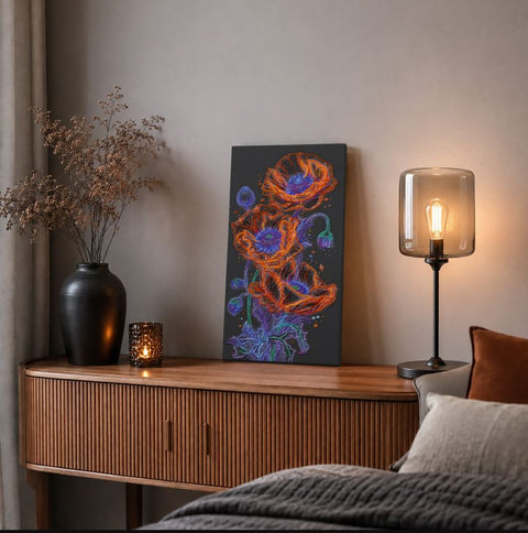 Karoliukų siuvinėjimo rinkinys „Neoninės aguonos“ 26×53 cm, Preciosa karoliukai