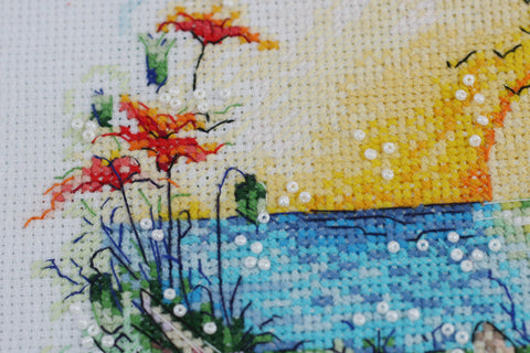 Siuvinėjimo kryželiu rinkinys „Saulėtas rojus“, 25x25 cm paveikslas