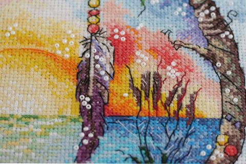 Siuvinėjimo kryželiu rinkinys „Saulėtas rojus“, 25x25 cm paveikslas