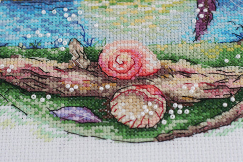 Siuvinėjimo kryželiu rinkinys „Saulėtas rojus“, 25x25 cm paveikslas