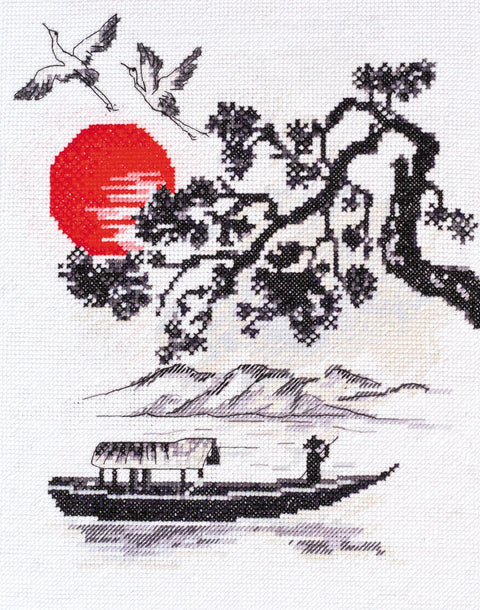 Siuvinėjimo kryželiu rinkinys „Saulėlydžio spinduliuose“ 20x25 cm