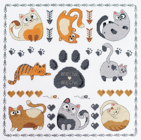 Rinkinys siuvinėjimui kryželiu „Meow-meow“ katė 35x35 cm AAH-281