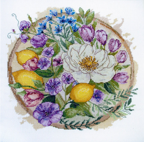 Siuvinėjimo kryželiu rinkinys „Gėlių akimirka“ 26x26 cm AAH-287