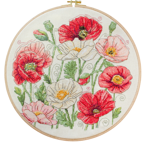Siuvinėjimo rinkinys kryželiu „Žydinčios aguonos“ 30x30 cm AAH-299