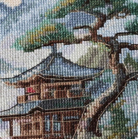 Siuvinėjimo kryželiu rinkinys „Rami vieta“, gamtos peizažas 34×28 cm